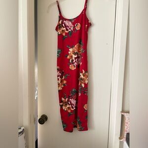 Fashion Nova Red Floral Dress with Multicolor Blooms